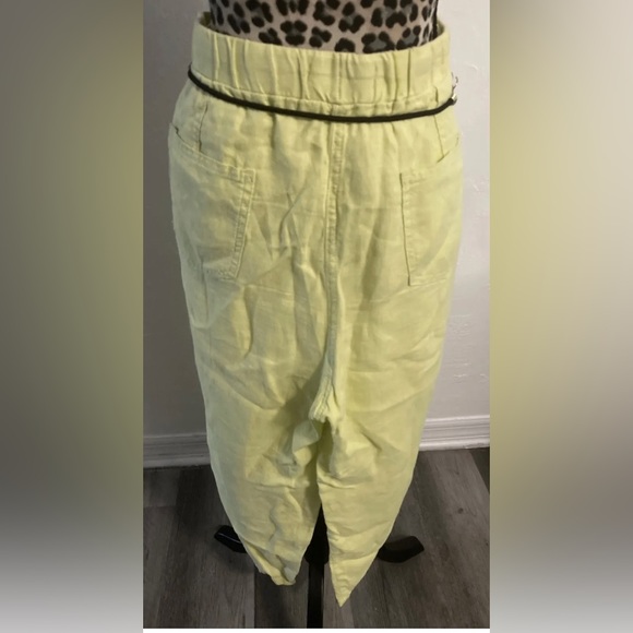 M & S collection pants size 16 Capri 100% LINEN draw string pockets yellow - Picture 3 of 5